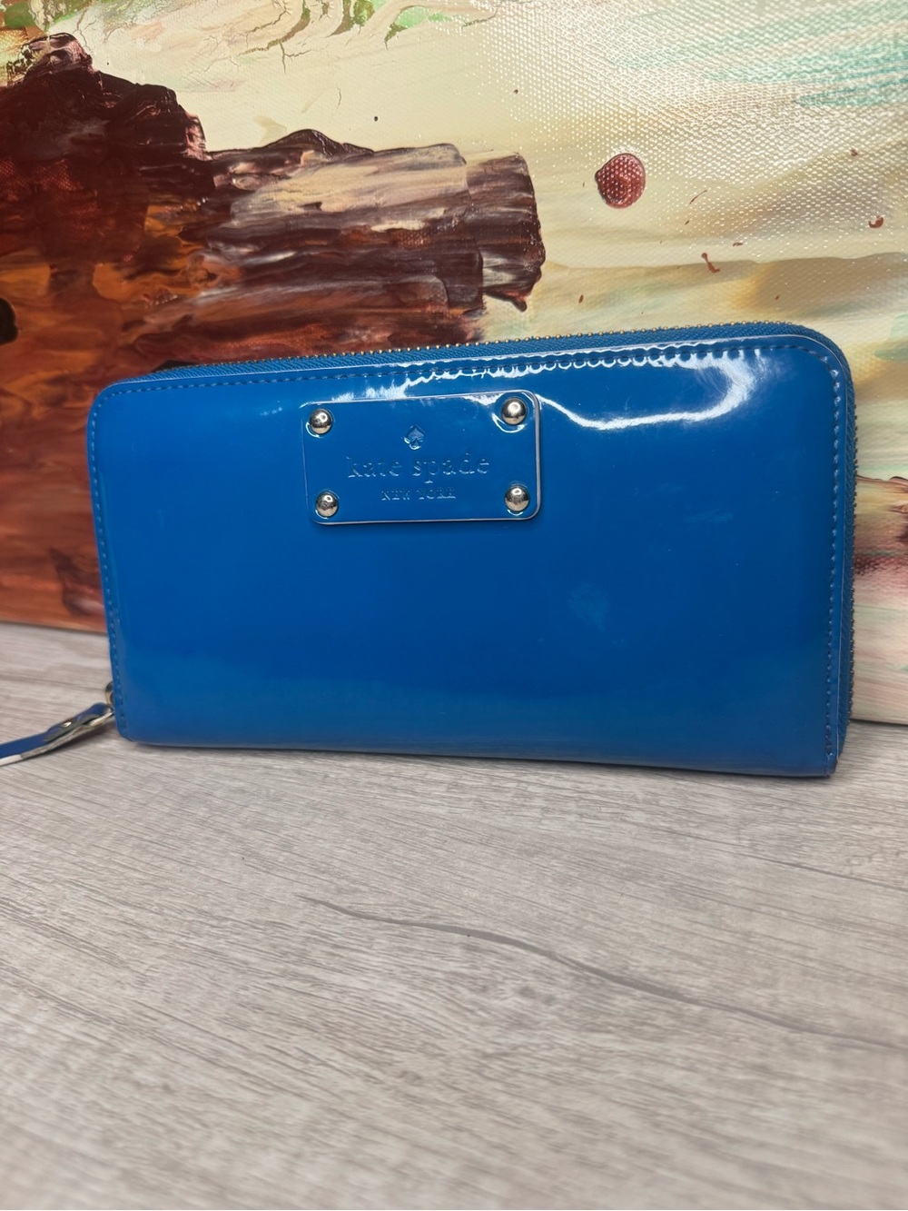 kate spade Patent Zip Wallet in Bright Blue
